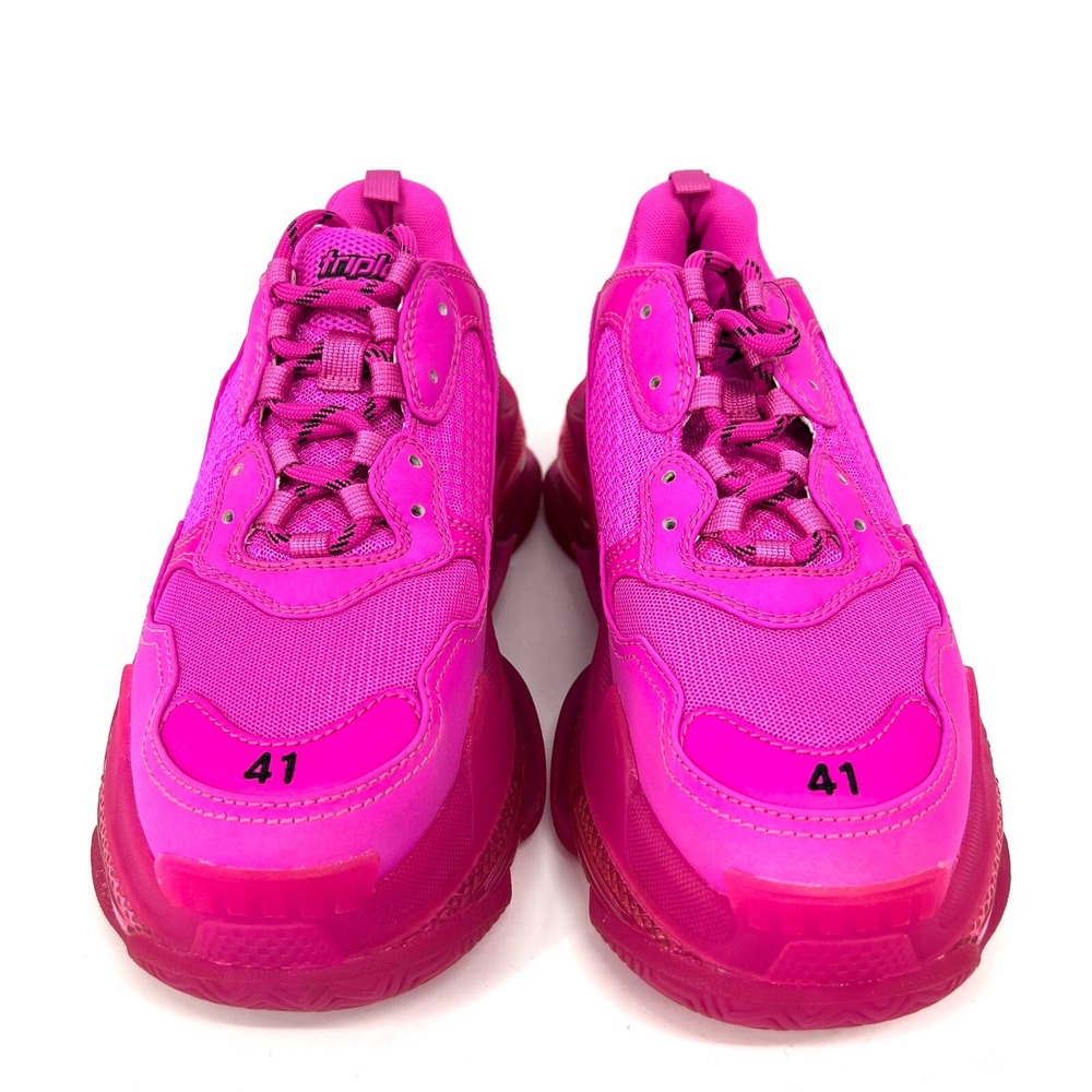 Balenciaga Triple S Sneakers Shoes Mens Size 41 Clear Sole Pink Logo Lace Up NEW - Picture 3 of 15